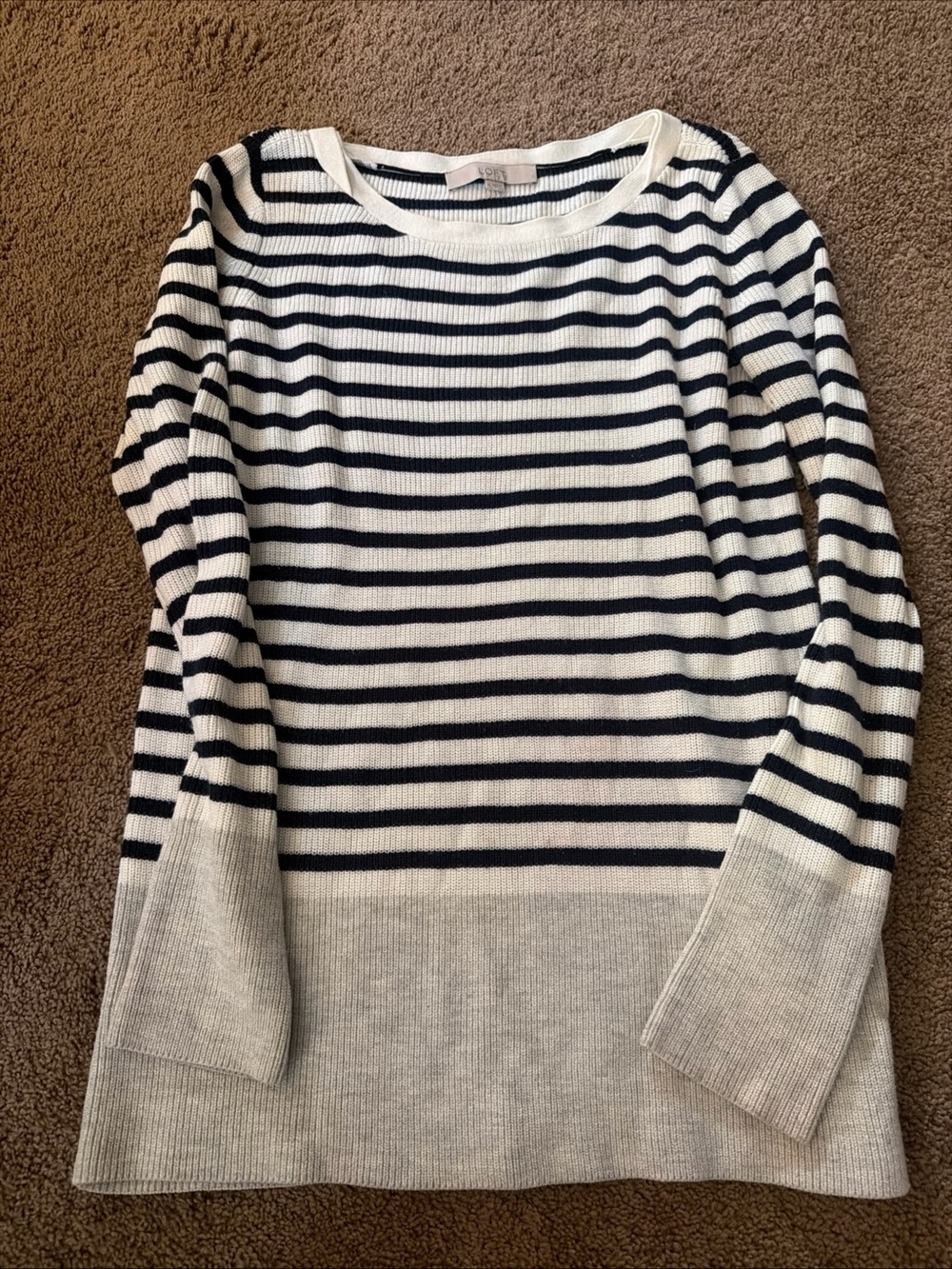 LOFT Navy and Cream Striped Scoopneck Sweater